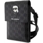 کیف دوشی کارل لاگرفلد اورجینال مدل MONOGRAM NFT KARL با مونوگرام برند کارل و طرح شخصیت کارل روی چرم به رنگ مشکی