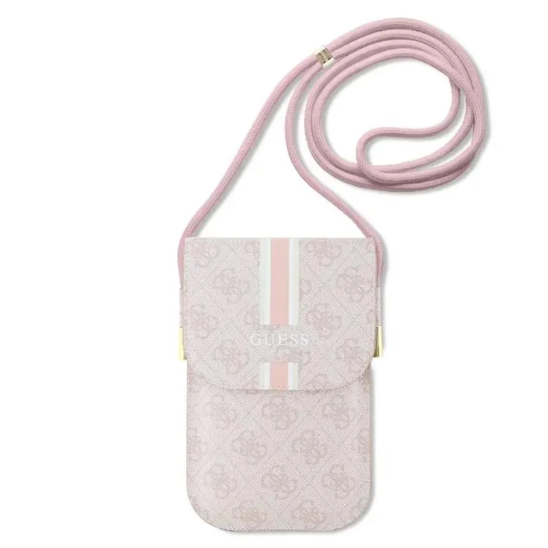 کیف دوشی گس اورجینال صورتی مدل 4G WALLET WITH STRIPS از چرم ضد خش و با چرم با مونوگرام گس