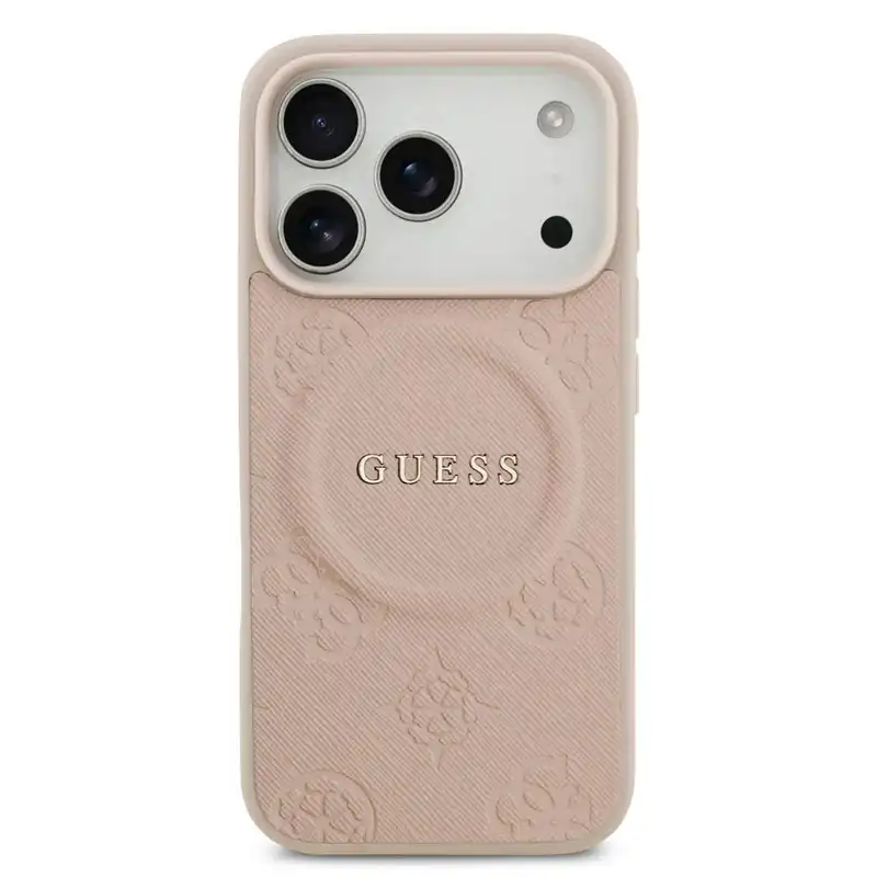 guess-peony-hot-stamp-pink-case-magsafe-iphone17pro-front-1 کاور گس GUESS MAGSAFE PEONY LOGO چرمی برای آیفون ۱۷ پرو با پشتیبانی مگسیف