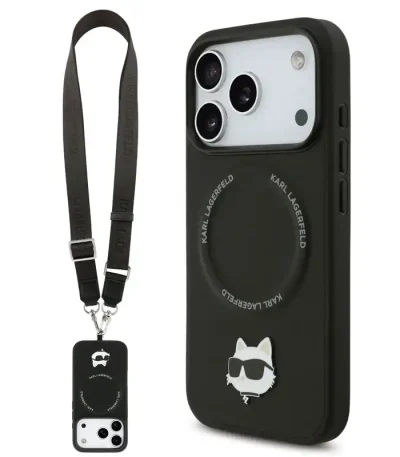 کاور کارل لاگرفلد CHOUPETTE CROSSBODY چرمی با بند دوشی قابل تنظیم و پشتیبانی از مگ‌سیف مناسب آیفون ۱۷ پرومکس