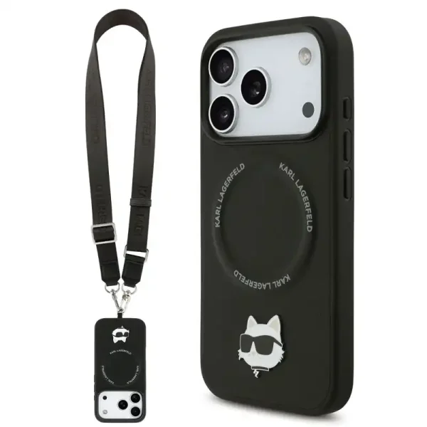 کاور کارل لاگرفلد CHOUPETTE CROSSBODY چرمی با بند دوشی قابل تنظیم و پشتیبانی از مگ‌سیف مناسب آیفون ۱۷ پرومکس